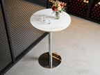 Rock slab circular tabletop non adjustable (39 inches high) bar table, bar table with silver legs and base (white) - Grand Goldman Shop