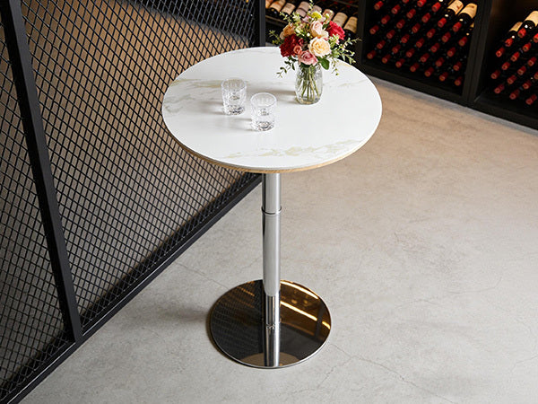 Rock slab circular tabletop non adjustable (39 inches high) bar table, bar table with silver legs and base (white) - Grand Goldman Shop