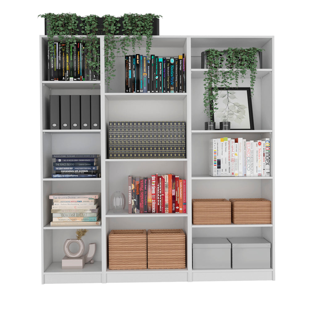 Dupree 3 Piece Home Bookcase set, 67' Wide with 14 Shelves ,  Living Room Set Set  White - Grand Goldman
