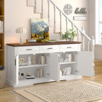 Modern Fluted Sideboard Buffet Cabinet with 4 Doors 3 Drawers, White MDF Storage Console Table for Living Room Dining Room Entryway, 63.11' L x 15.75' W x 32' H - Grand Goldman Shop