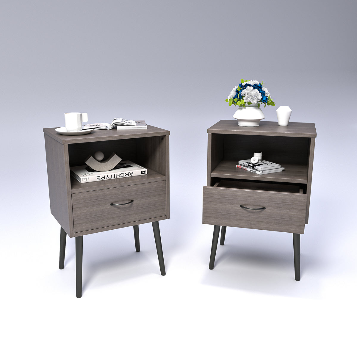 Two sets of Nightstand,modern style bedside table, With storage drawers and open wooden shelves, Suitable for living rooms, Bedrooms and small spaces. Decorative bedside tables in two sets, Easy to as - Grand Goldman Shop