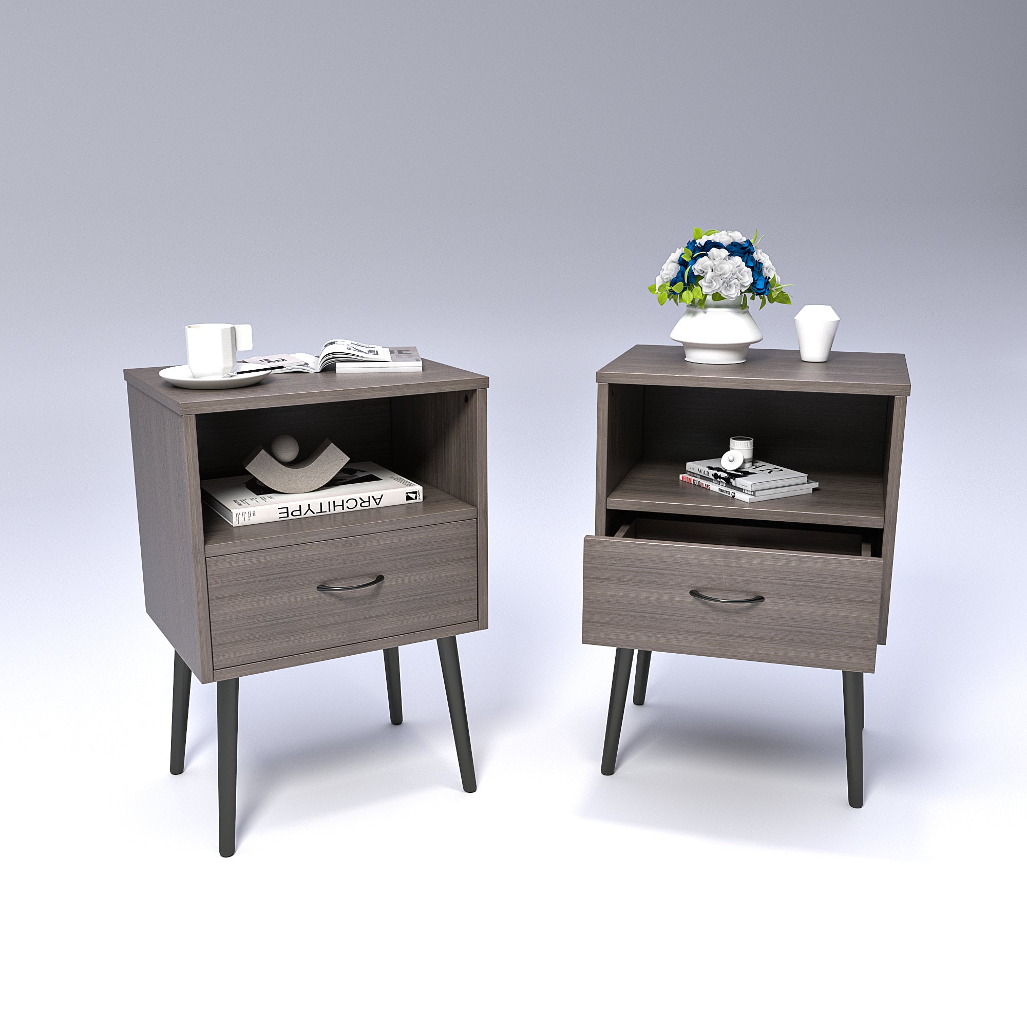 Two sets of Nightstand,modern style bedside table, With storage drawers and open wooden shelves, Suitable for living rooms, Bedrooms and small spaces. Decorative bedside tables in two sets, Easy to as - Grand Goldman Shop