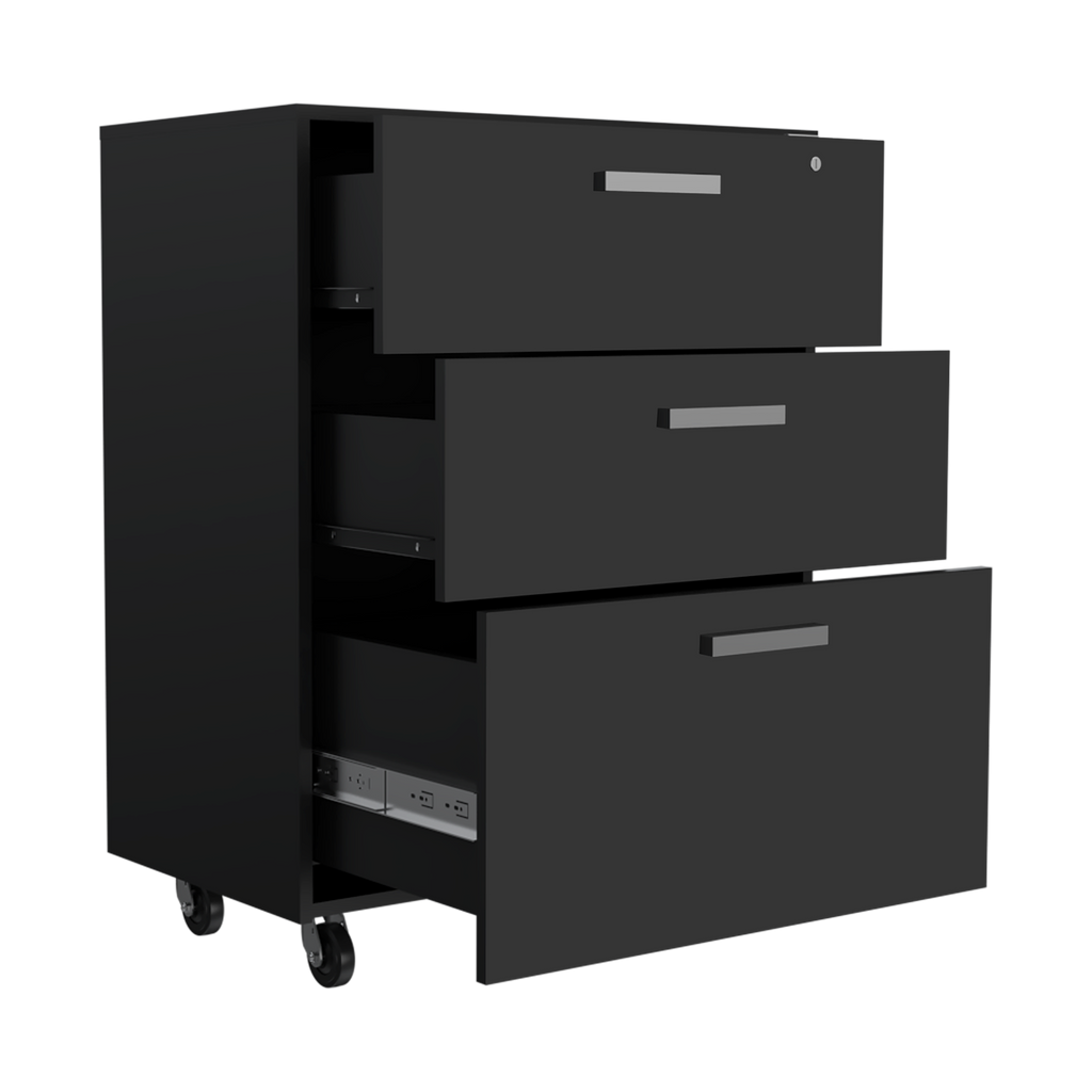 3 Drawers Storage Cabinet with Casters Lions Office, Black Wengue Finish | Premium Home Decor - Grand Goldman