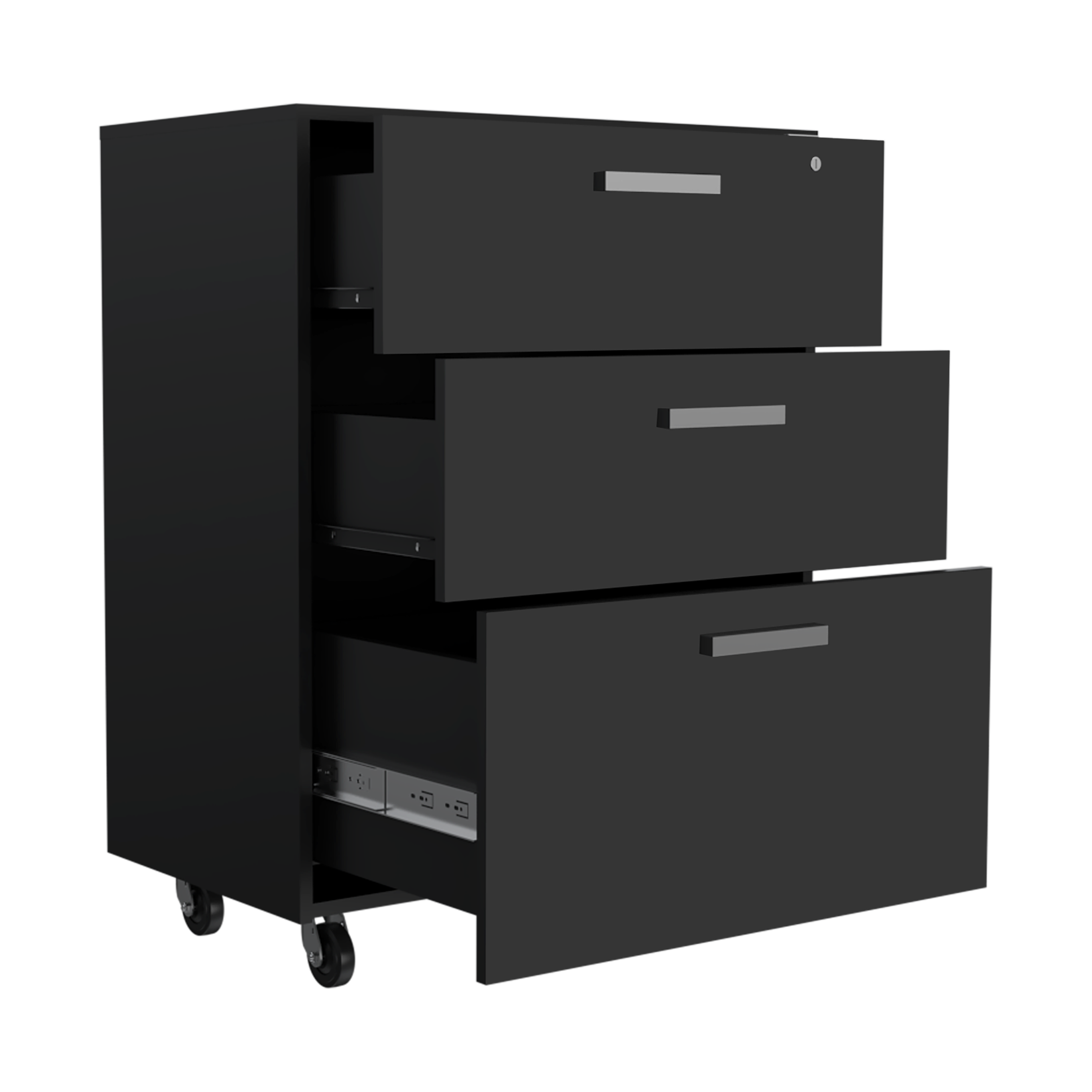 3 Drawers Storage Cabinet with Casters Lions Office, Black Wengue Finish | Premium Home Decor - Grand Goldman
