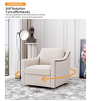 Ergonomic Swivel Armchair with Cotton Linen Upholstery and Brass Nail Decoration, Black Legs - Grand Goldman Shop