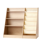 Wooden Kids Bookshelf 4-Tier, Toy Storage Organizer for Toddler, Book Shelf for Kids Rooms with 6-Layer Sling Book Rack, Baby
