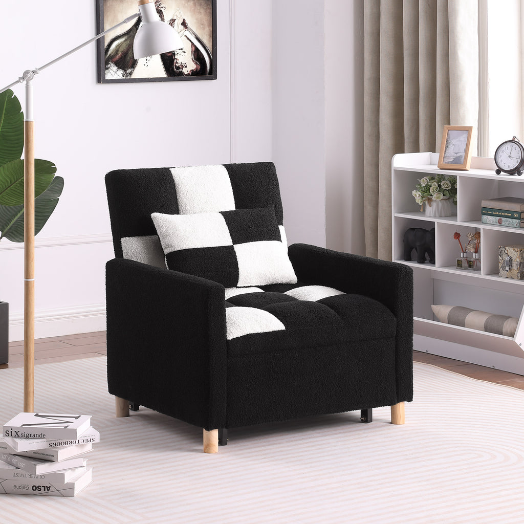 Convertible Sleeper Sofa Chair Bed, Adjustable Chair with Pillow, Multi-Functional Sleeper Chair with Soft Teddy Fabric for Living Room, Dorm, Apartment, Bedroom or Office - Grand Goldman Shop