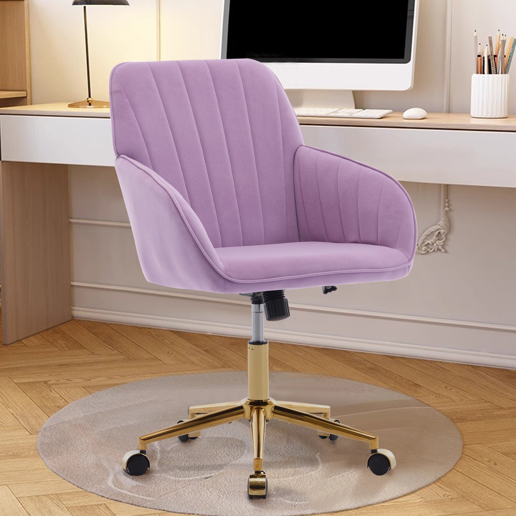 TY Ergonomic Swivel Office Chair with Backrest, Lilac Velvet, Adjustable and Comfortable for Long Sitting | Premium Home Deco