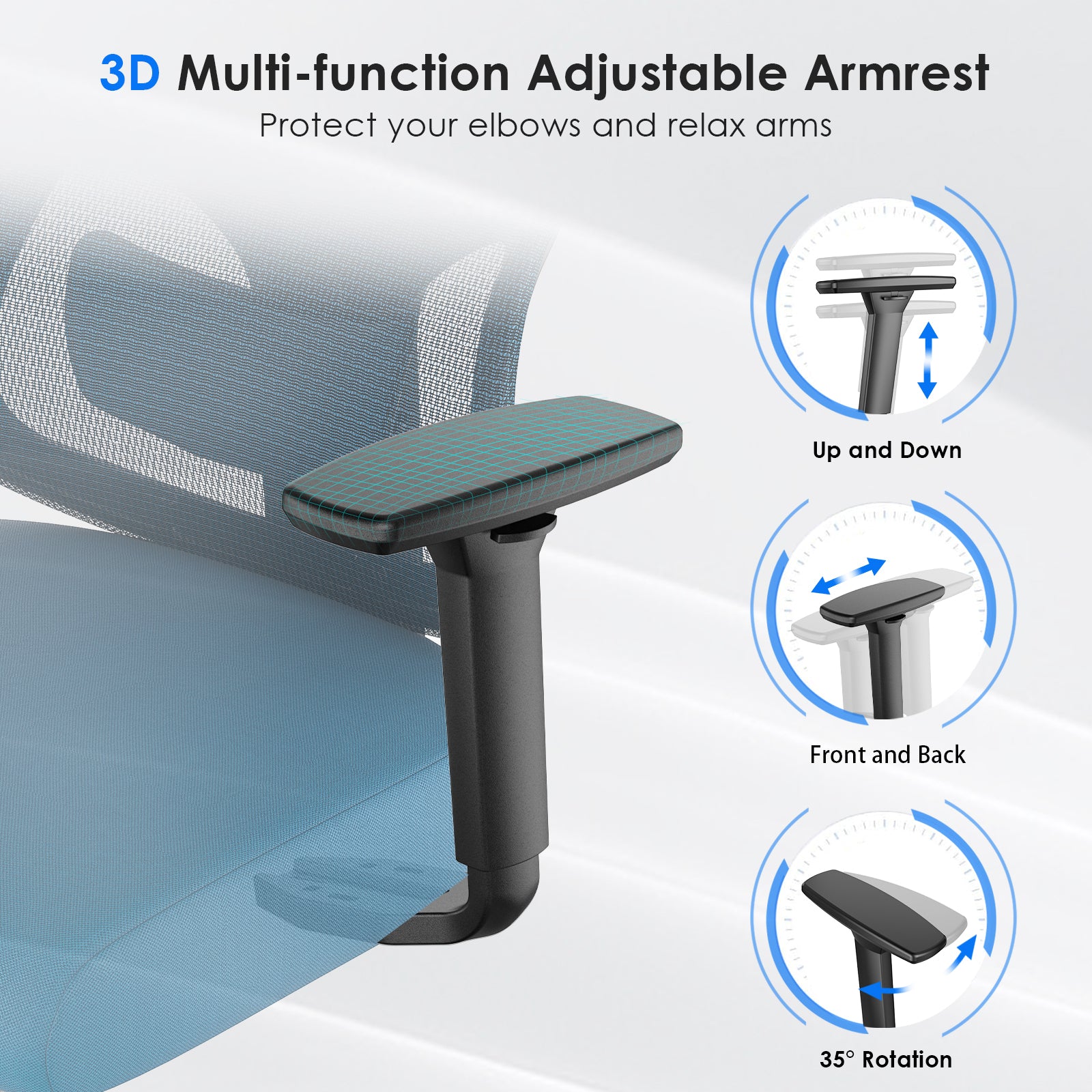 Ergonomic Office Chair,Mesh Desk Chair with Adjustable Lumbar Support and Headrest,Comfy Computer Chair with 3D Armrest Recli
