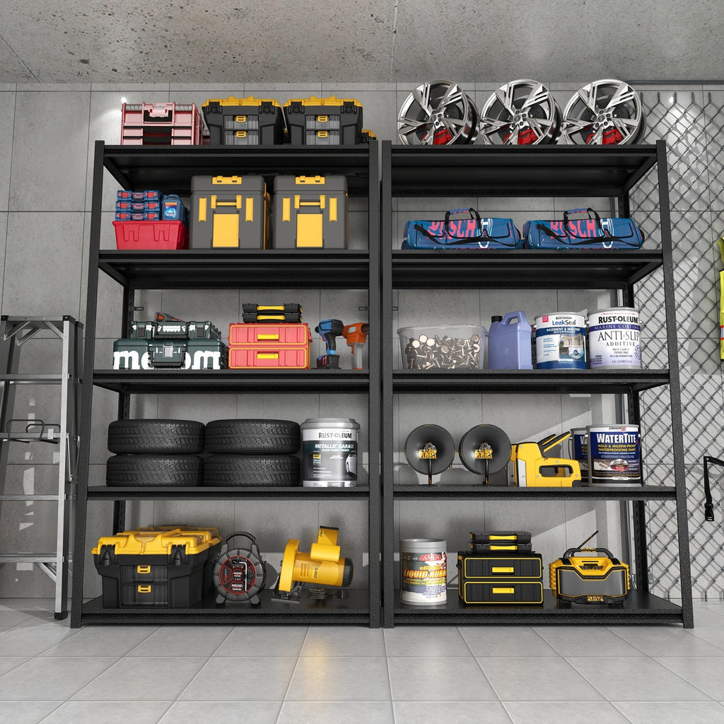 Industrial Black Metal 5 Tier Storage Shelves, Adjustable Heavy Duty Garage Shelving Unit, 72 Inch High - Grand Goldman Shop