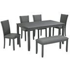 Modern 6-Piece Dining Table Set with Bench and Chairs for Dining Room or Kitchen – Grey - Grand Goldman Shop