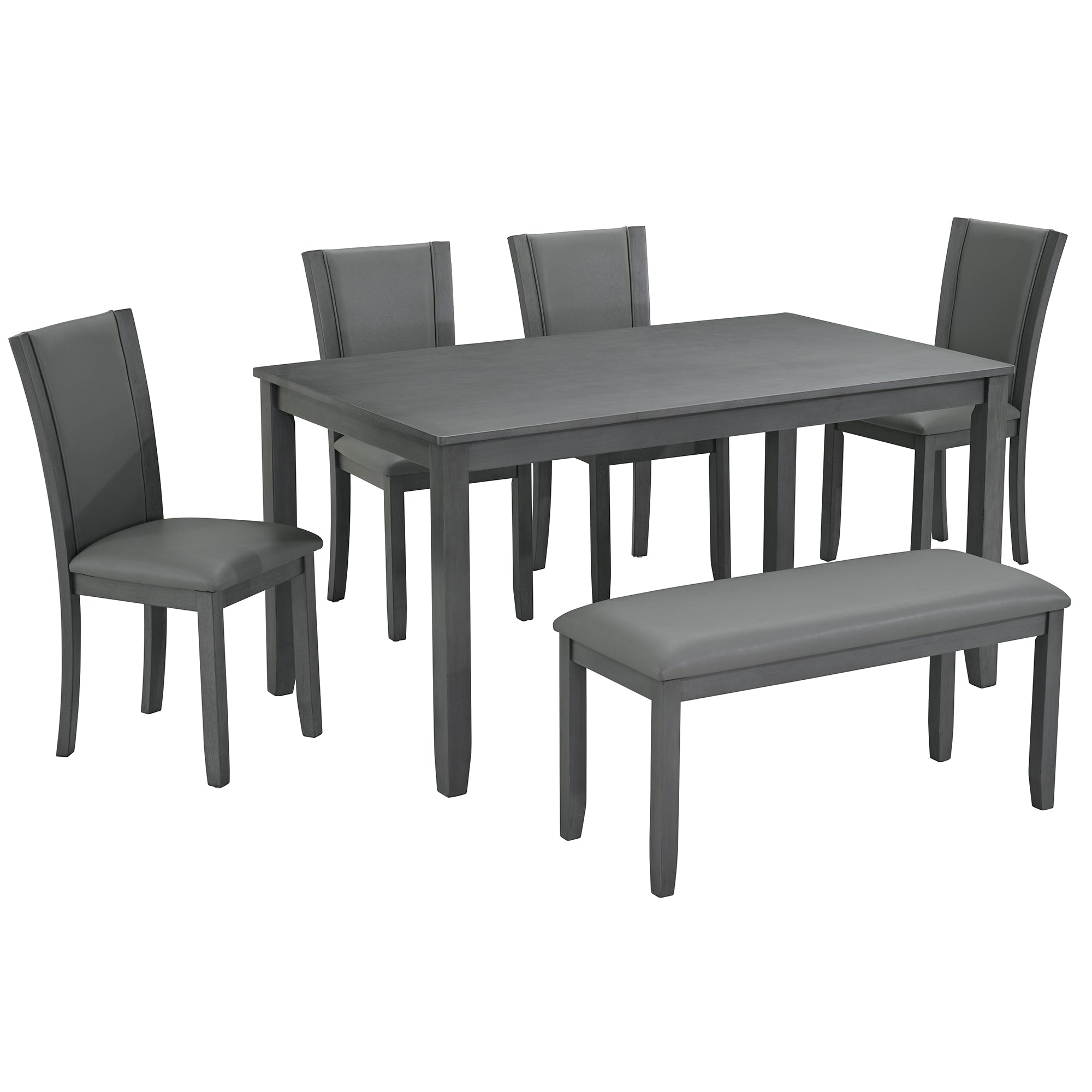 Modern 6-Piece Dining Table Set with Bench and Chairs for Dining Room or Kitchen – Grey - Grand Goldman Shop