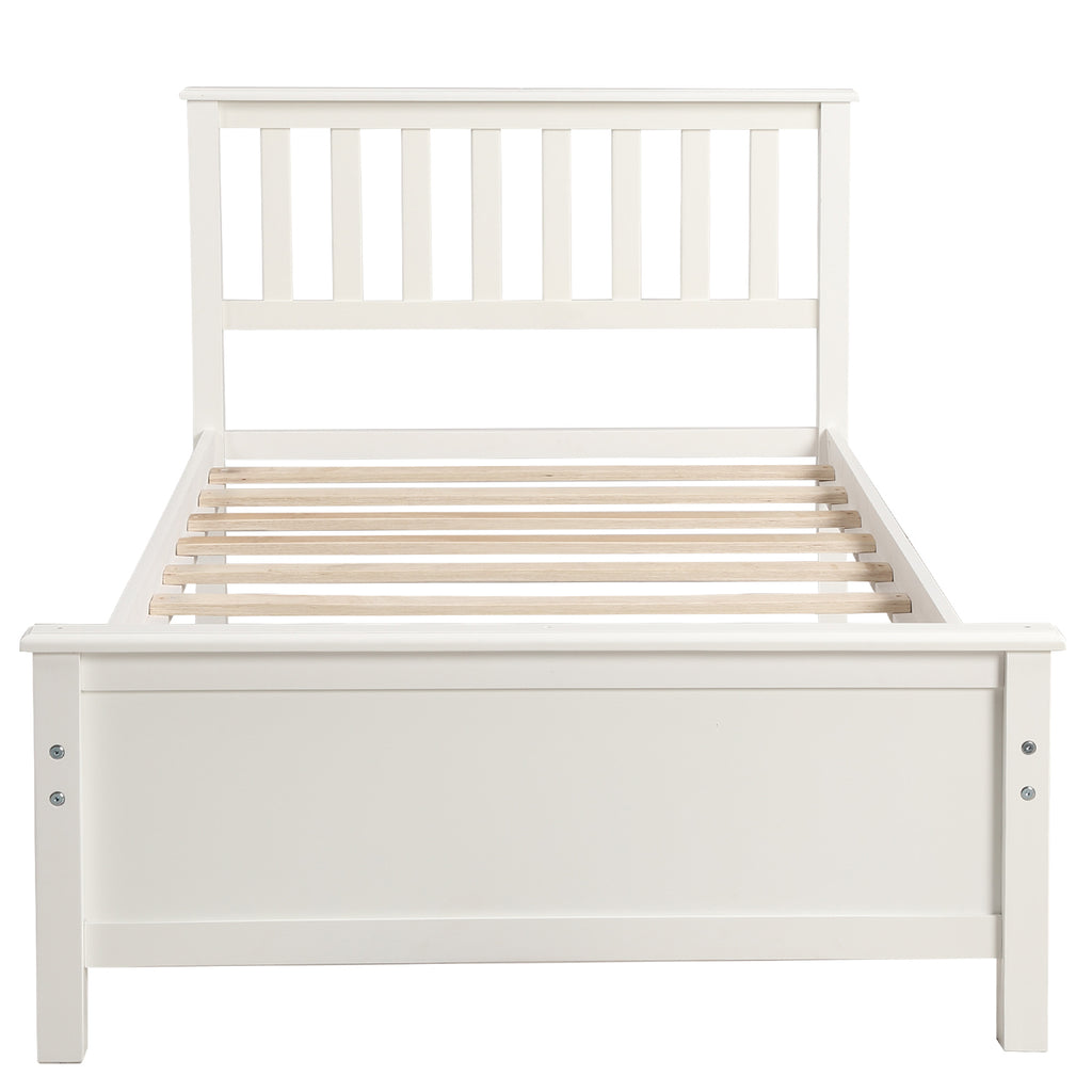 Twin Size Wood Platform Bed with Headboard, Footboard, Wood Slat Support, White Finish - Grand Goldman Shop