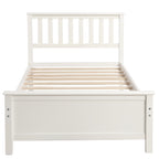 Twin Size Wood Platform Bed with Headboard, Footboard, Wood Slat Support, White Finish - Grand Goldman Shop