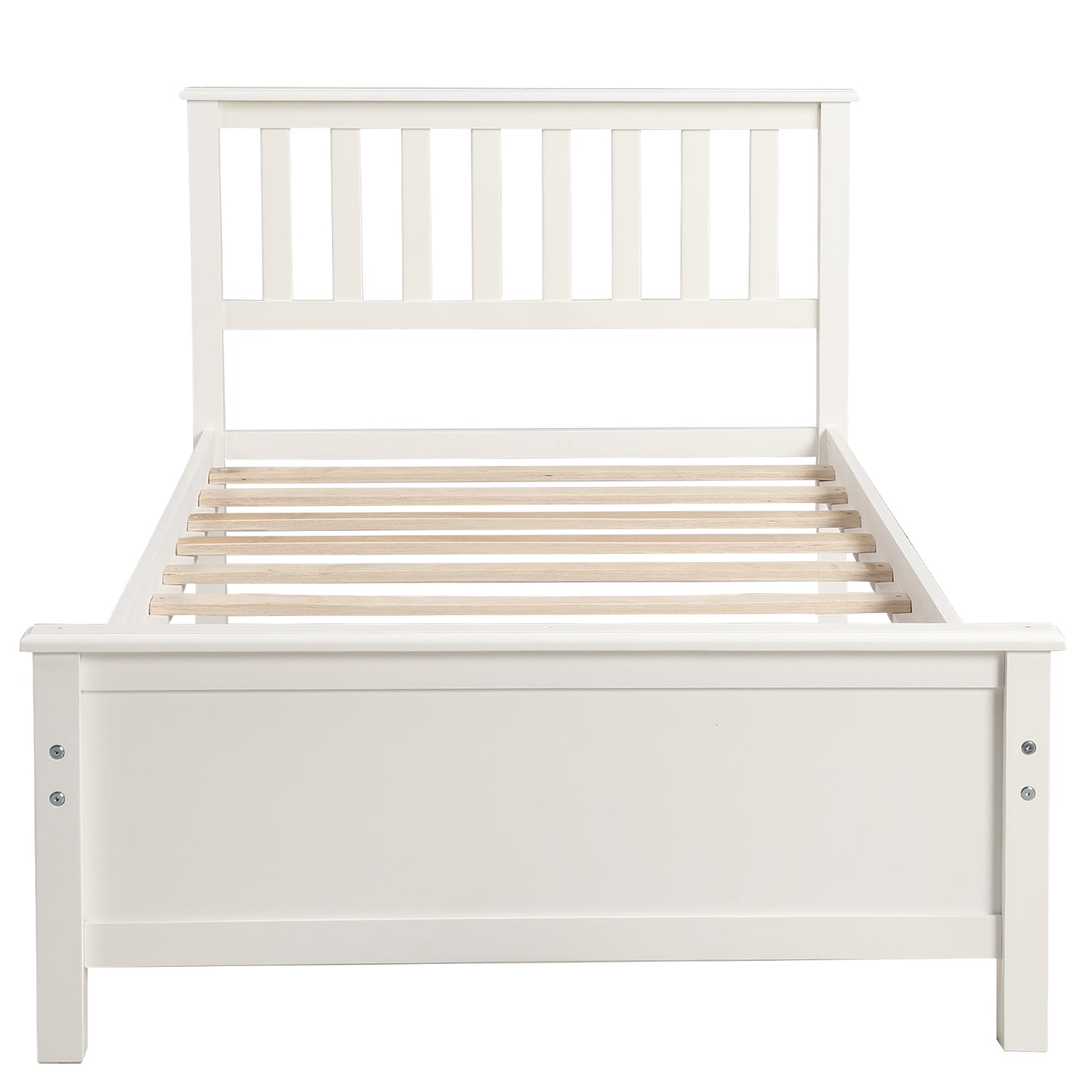 Twin Size Wood Platform Bed with Headboard, Footboard, Wood Slat Support, White Finish - Grand Goldman Shop