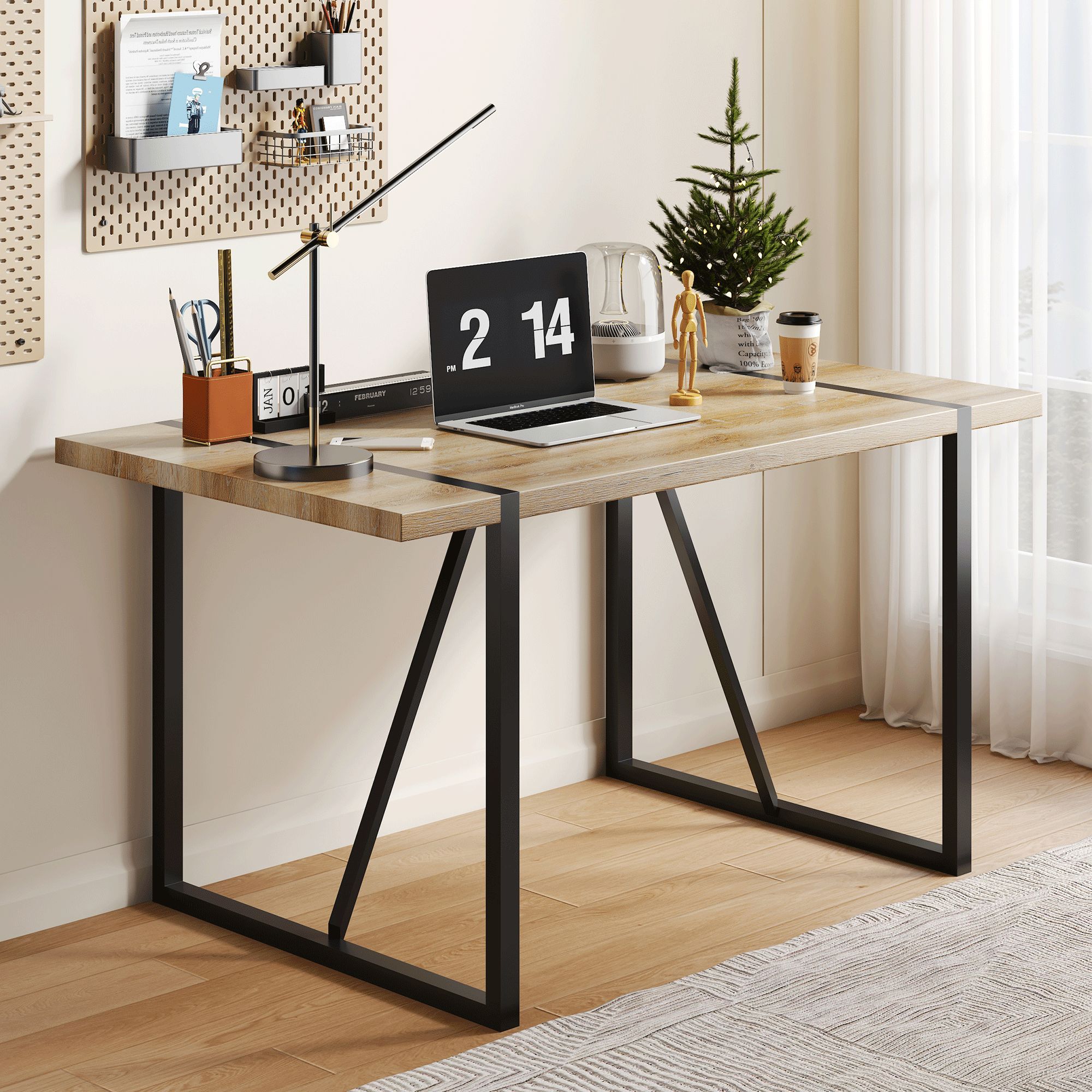 Rustic Industrial Rectangular Wood Dining Table For 4-6 Person, With 1.5' Thick Engineered Wood color Tabletop and Black Metal Legs,Desk For Kitchen Dining Living Room, 55.1' x 31.4'x 29.9'1529W115172 - Grand Goldman Shop
