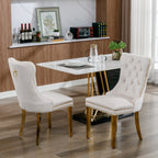 A&A Furniture,Nikki Collection Modern, High-end Tufted Solid Wood Contemporary Velvet Upholstered Dining Chair with Golden Stainless Steel Plating Legs,Nailhead Trim,Set of 2,Beige and Gold, SW1601BG - Grand Goldman Shop