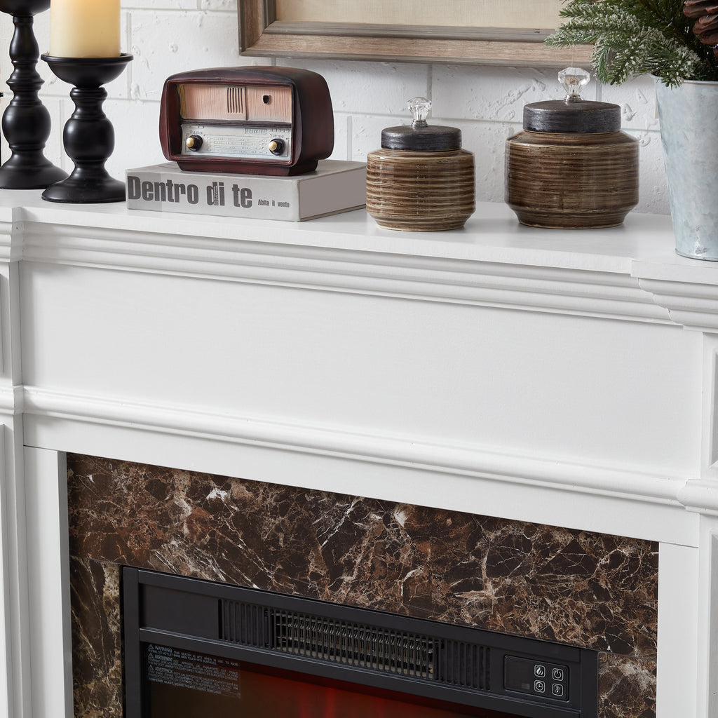 Electric Fireplace with Mantel, Fireplace Mantel, Fireplace Heater Freestanding, Realistic Stacked Stone Surround with Remote Control Timer LED Flame, White, 45.66'W*11.8'D*40'H - Grand Goldman Shop