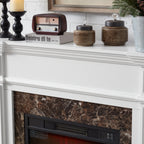 Electric Fireplace with Mantel, Fireplace Mantel, Fireplace Heater Freestanding, Realistic Stacked Stone Surround with Remote Control Timer LED Flame, White, 45.66'W*11.8'D*40'H - Grand Goldman Shop
