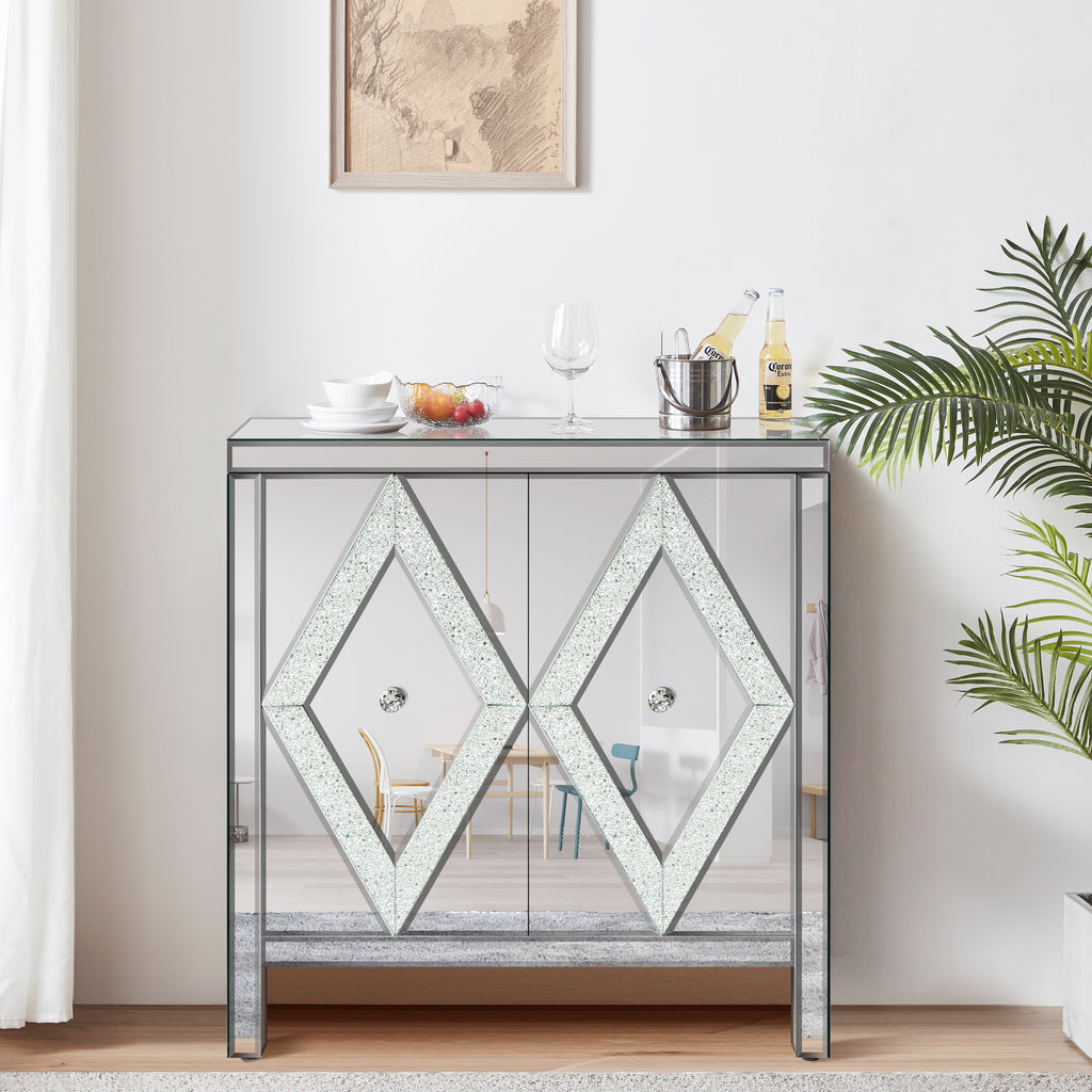 Storage Cabinet With Mirror Trim And Diamond Shape Design  Spliced Combination For Living Room, Dining Room, Entryway, Kitchen - Grand Goldman Shop