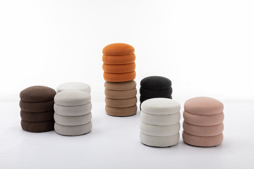 006-Soft Velvet  Round Ottoman Footrest Stool,Ivory - Grand Goldman Shop
