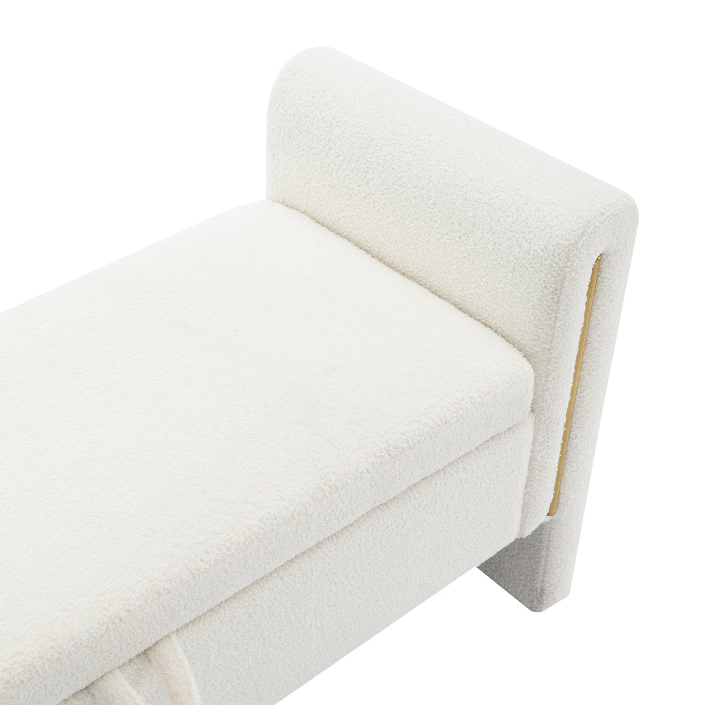 Modern Teddy Bed End Bench with Arms and Storage, Upholstered Large Foot Rest Stool, Cream Plywood, 52.3 x 18.5 x 24.4 inches - Grand Goldman Shop