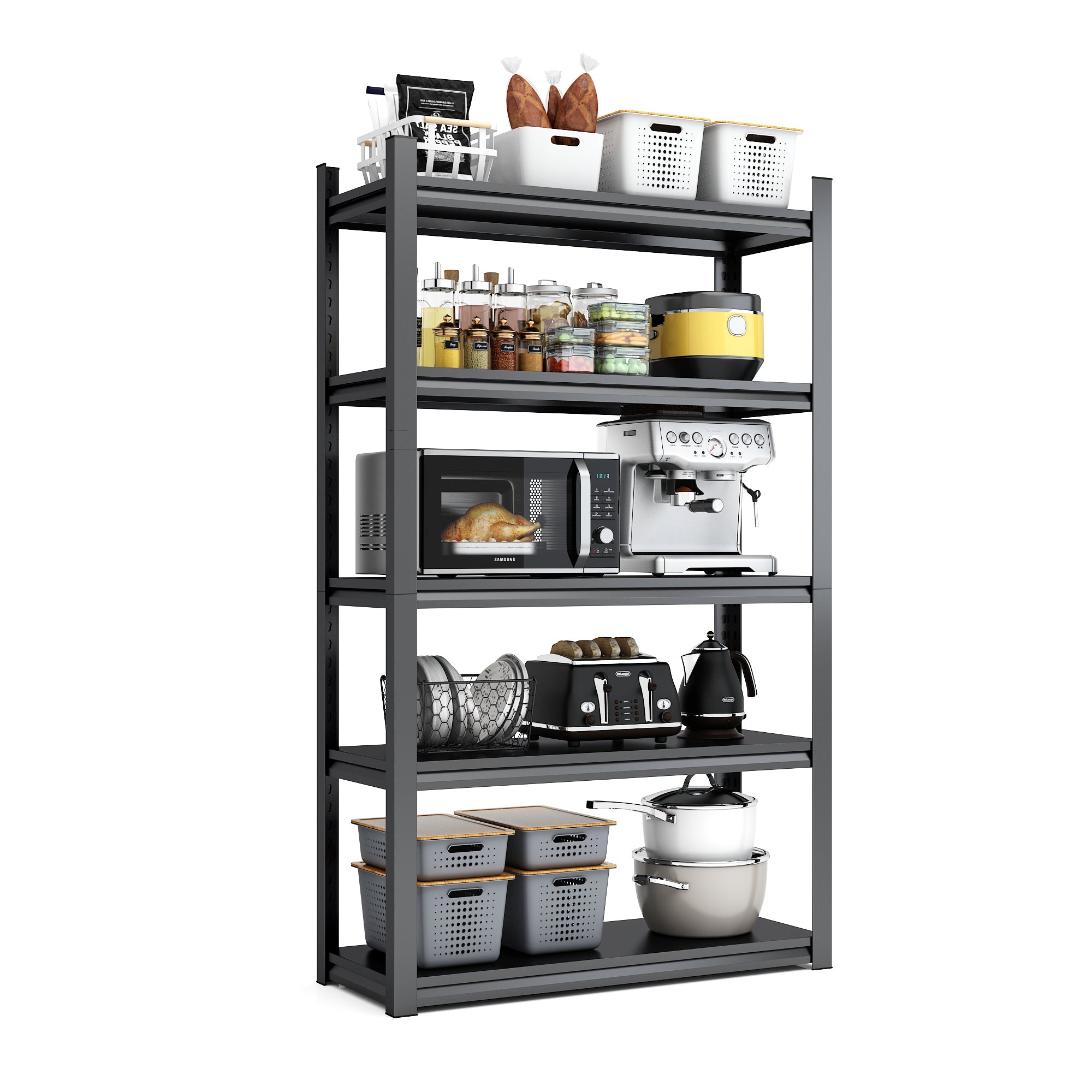Industrial Heavy-Duty 5 Tier Metal Garage Shelving Unit, 2000LBS Capacity, Adjustable Storage Rack, Black, 31.5'W x 15.7'D x 63'H - Grand Goldman Shop