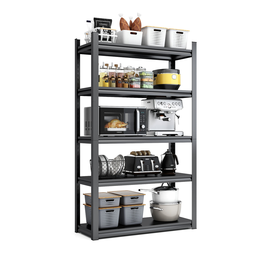 Industrial Black Metal 5 Tier Storage Shelves, Adjustable Heavy Duty Garage Shelving Unit, 72 Inch High - Grand Goldman Shop