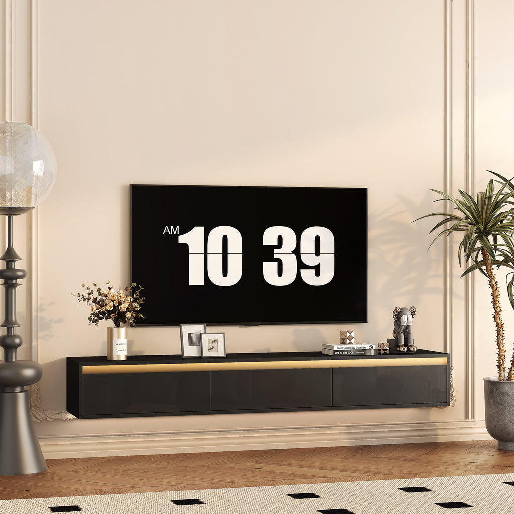 Floating TV Stand, Wall Mounted TV Shelf with Led Lights & Power OutletTV Cabinet for Black tv Stands for Living Room - Grand Goldman Shop