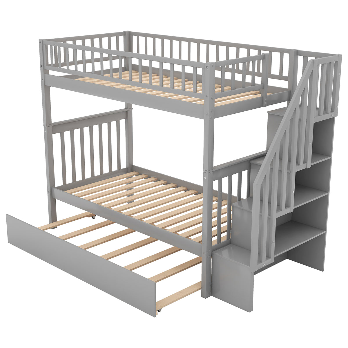 Twin over Twin Bunk Bed with Trundle and Storage - Grand Goldman Shop