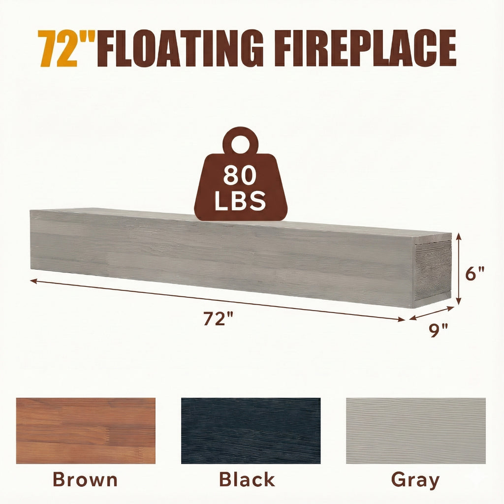 72' Rustic Wood Fireplace Mantel,Wall-Mounted & Floating Shelf for Home Decor - Grand Goldman Shop
