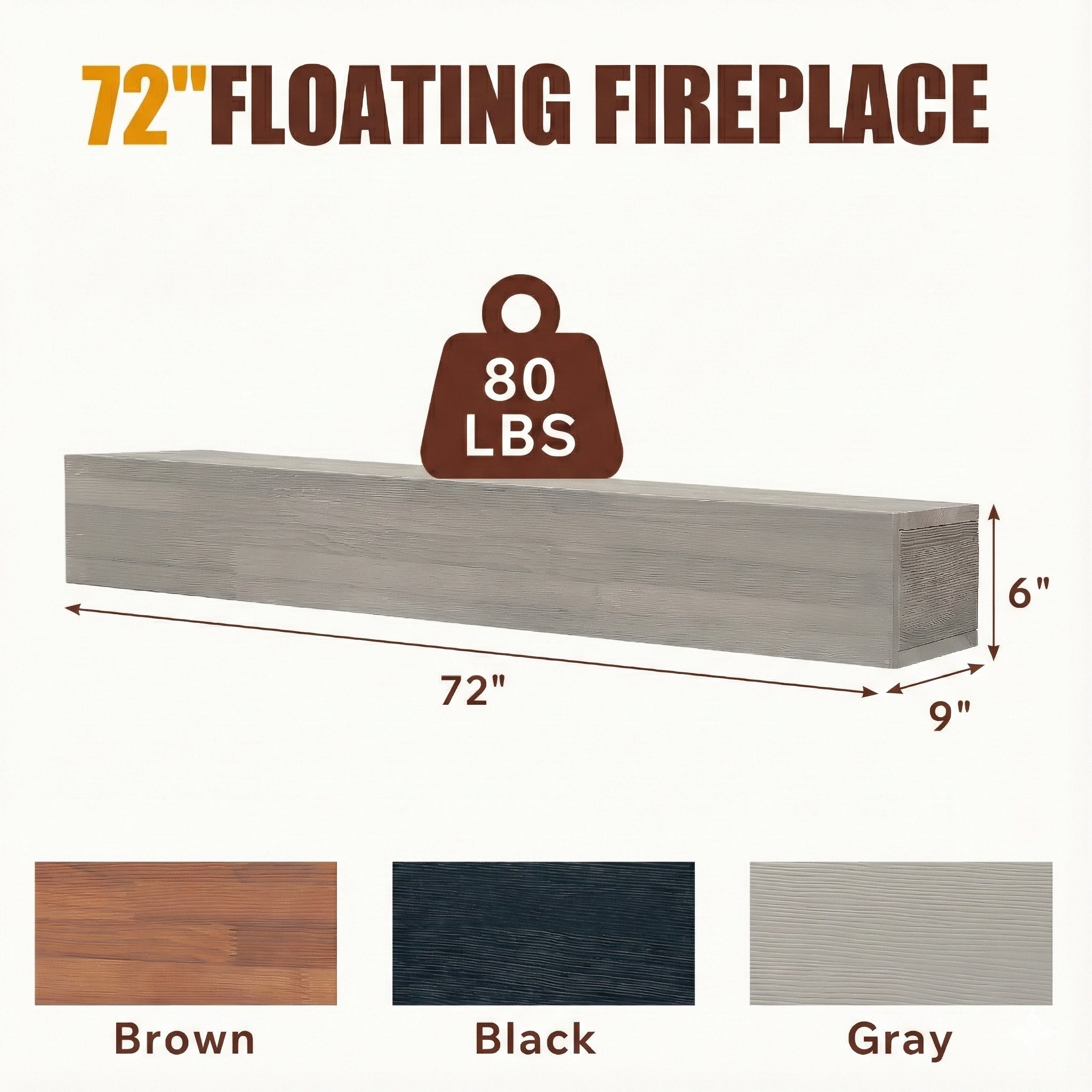 72' Rustic Wood Fireplace Mantel,Wall-Mounted & Floating Shelf for Home Decor - Grand Goldman Shop