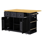 K&K 53inch Large Kitchen Island with 2 Bar Stools, Power Outlet,Door Internal Storage Rack, Kitchen Storage Cart on 5 Wheels with Drop Leaf, 5 Open Side Racks, 3 Drawers,Black (Three Packages) - Grand Goldman Shop