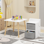 Kids Table and 2 Chair Set with Storage Bins, 3-Piece Toddler Activity Play Table for Arts & Crafts, Reading, Drawing, Wooden