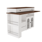 Kitchen Island with Extendable & Rotating Table, MDF with Walnut Veneer Retro Design, 4 Drawers & Glass Door Cabinets with Built-in Socket, Expandable Dining Station for 2-4 Person - Grand Goldman Shop