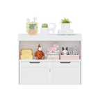 White Book Organizer with Large Drawers and Open Shelves, MDF Toy Storage Cabinet with Removable Wheels and Rounded Edges | P