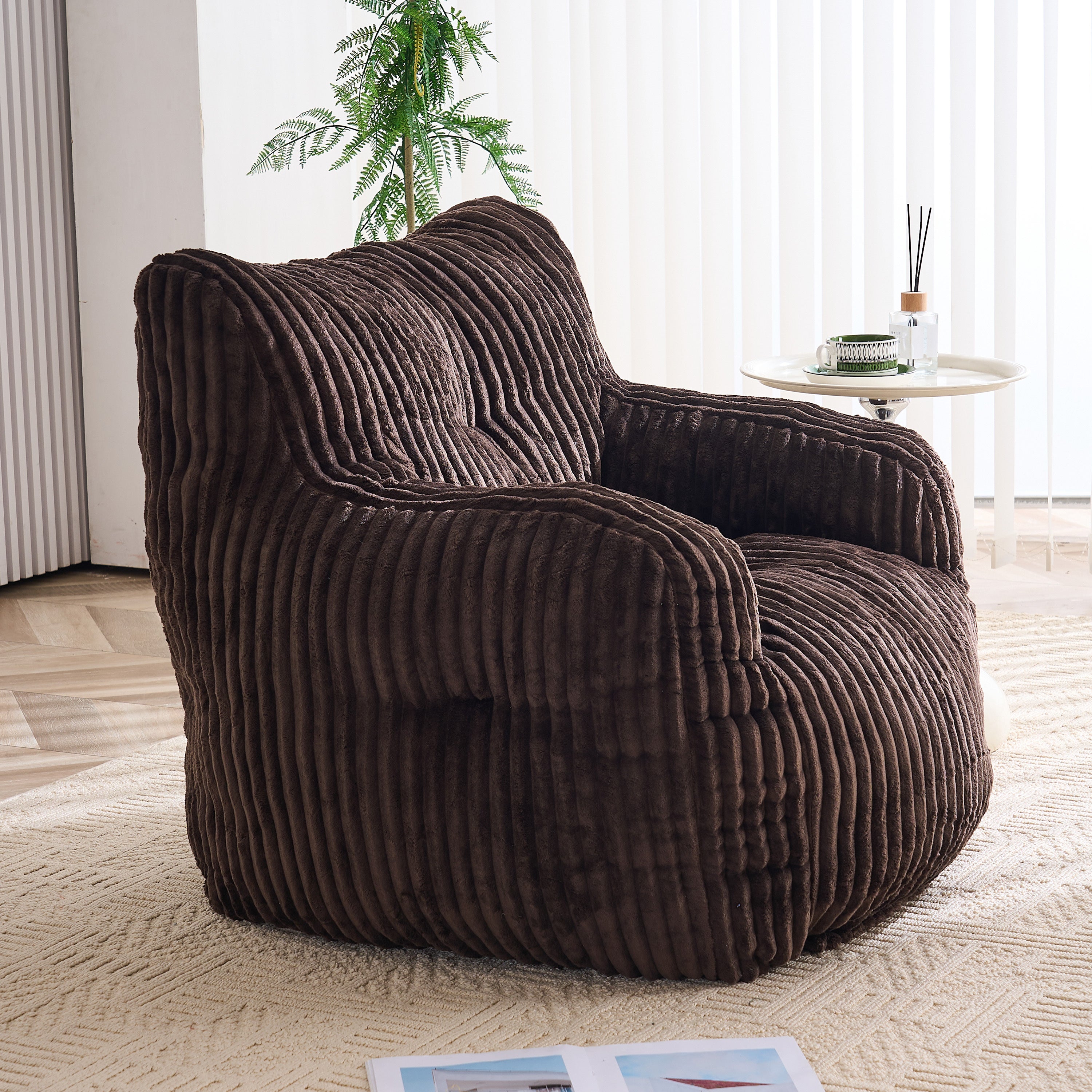 010-Soft Fluffy Corduroy Fabric Bean Bag Chair Filled With Memory Sponge,Brown - Grand Goldman Shop