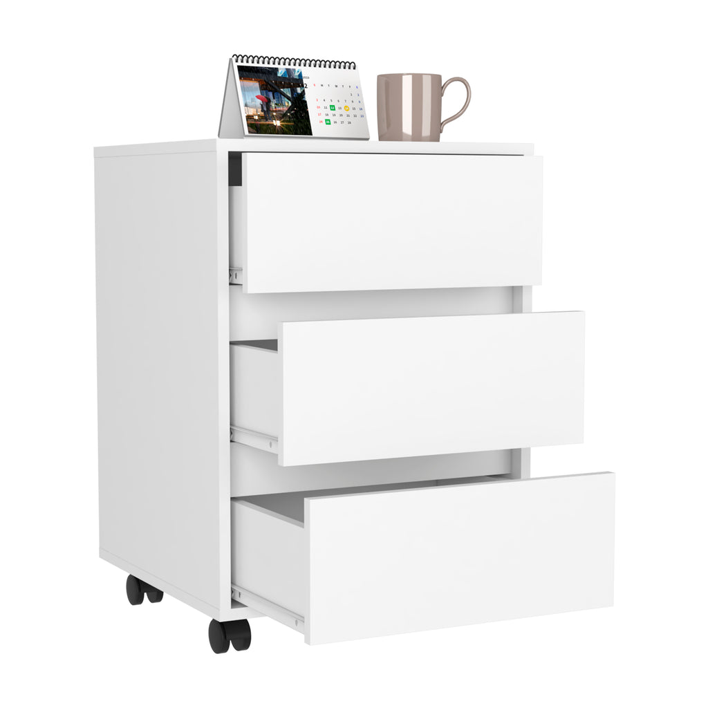Artemisa 3 Drawer Filing Cabinet, Four Casters, Superior Top -White | Premium Home Decor - Grand Goldman