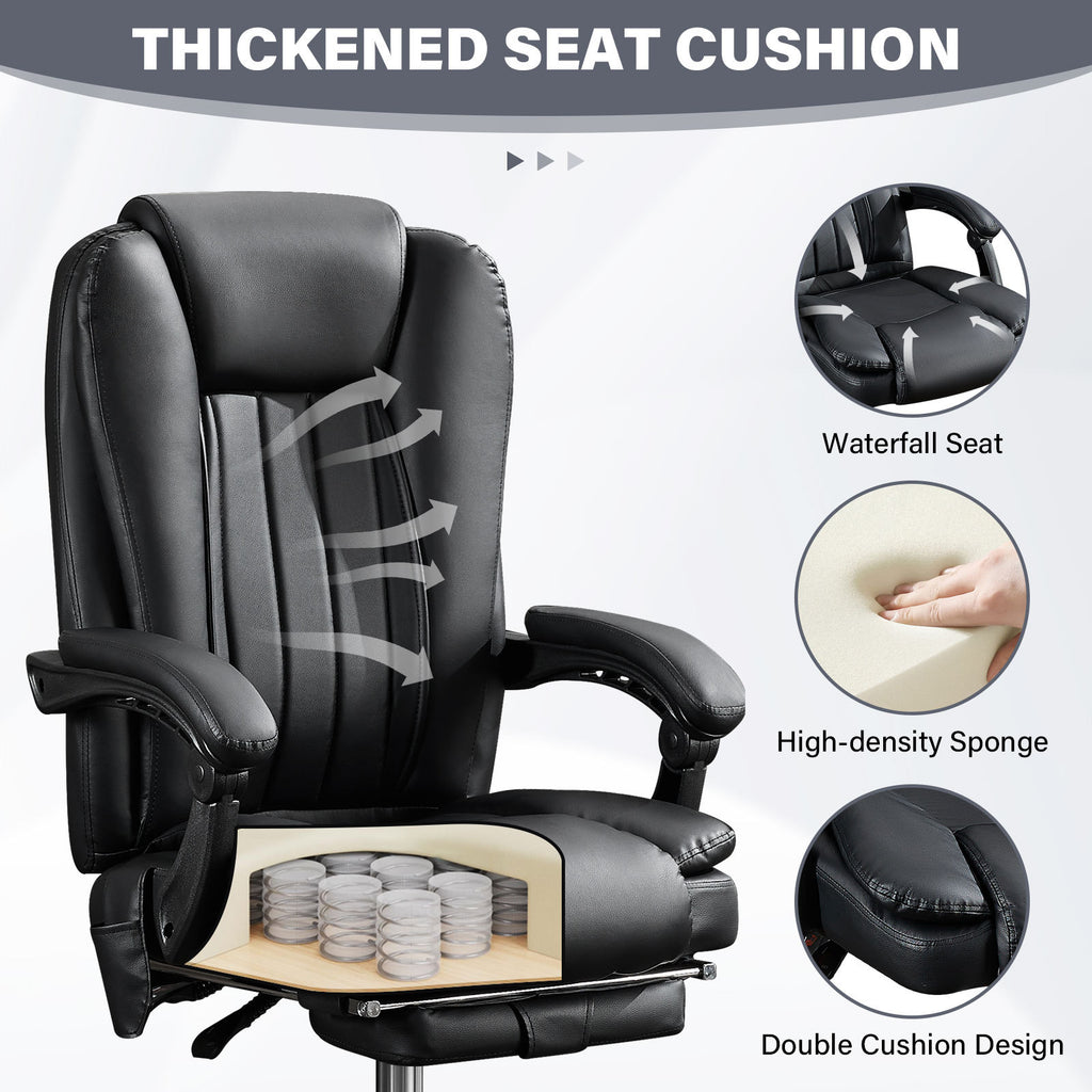 Massage Office Chair with Heat and 6 Vibration Points,Executive Office Chair with Foot Rest and Padded Armrests,Reclining Bac
