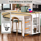 K&K 47 inch Kitchen Island with Extendable Dining Table, Rubber Wood Veneer Kitchen Table with Internal Storage Rack, Power Outlet, Kitchen island with Storage 2 Drawers 2 Cabinet,White - Grand Goldman Shop