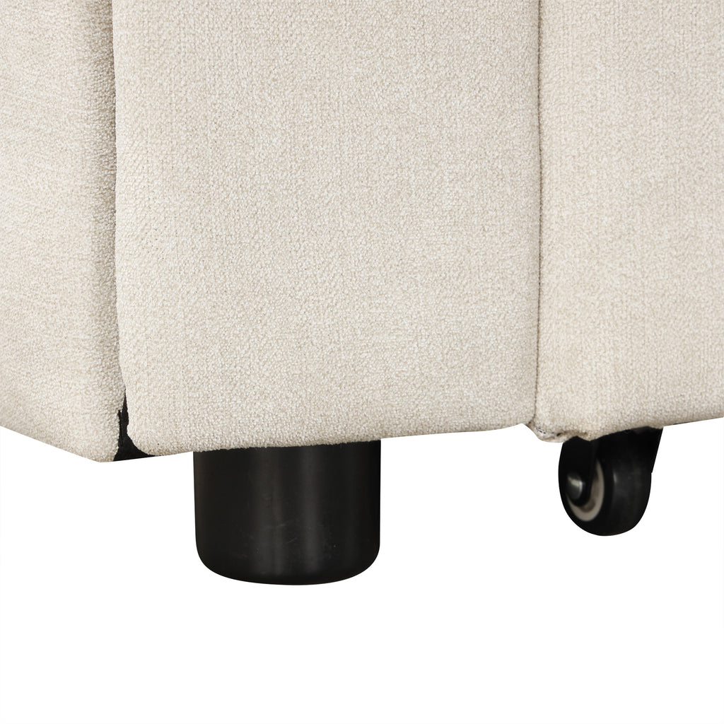Convertible L-shaped Beige Sofa Couch with Storage, Cup Holders, USB Ports, Chenille Fabric - Grand Goldman Shop