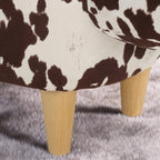 Cow-Shaped Modern Ottoman Footstool in Brown and White Fabric with Velvet Horns, Birch Legs, 25.25 x 14.00 x 16.75 inches - Grand Goldman Shop