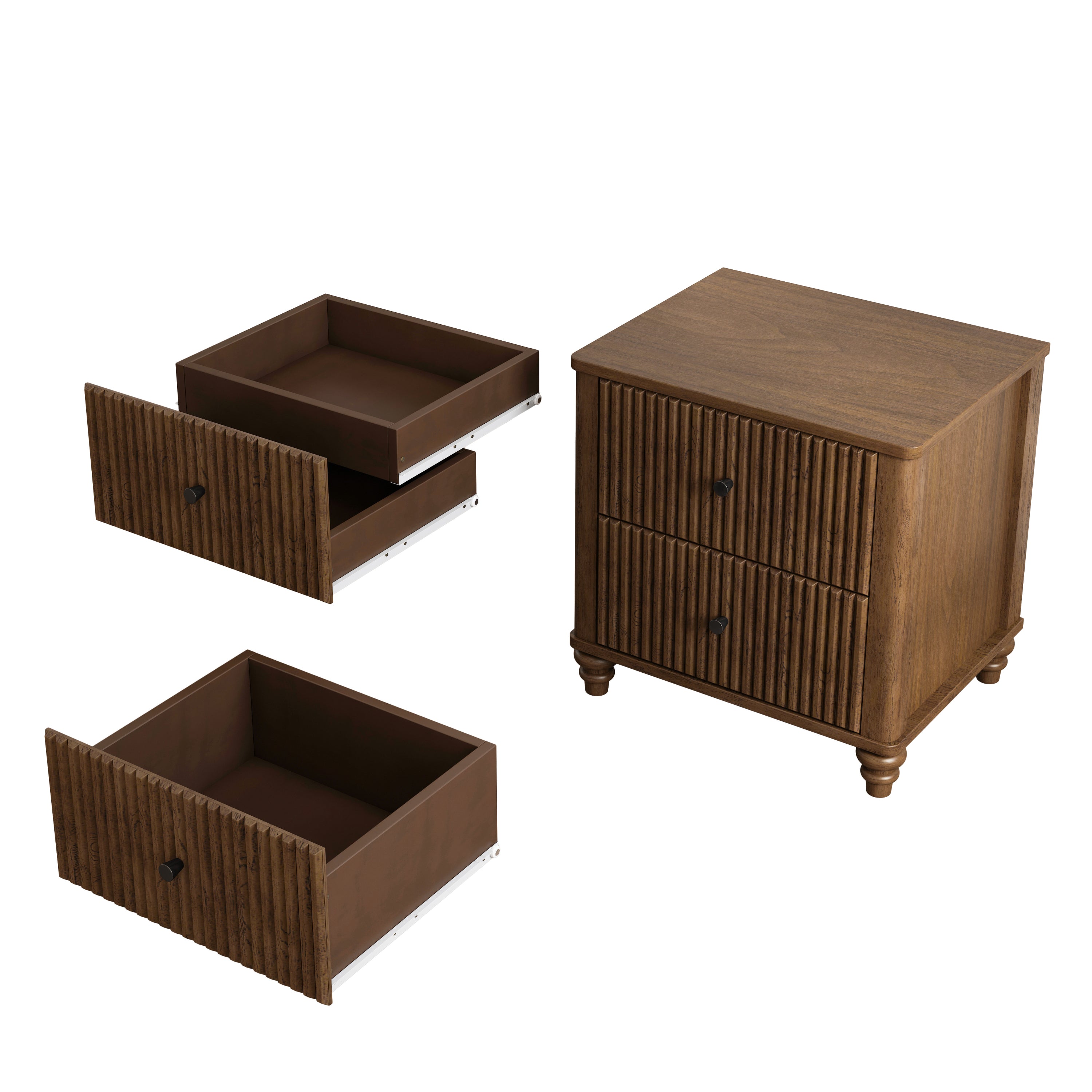 3-Piece Bedroom Set with Queen Bed and 2 Nightstands, Walnut Brown - Grand Goldman Shop