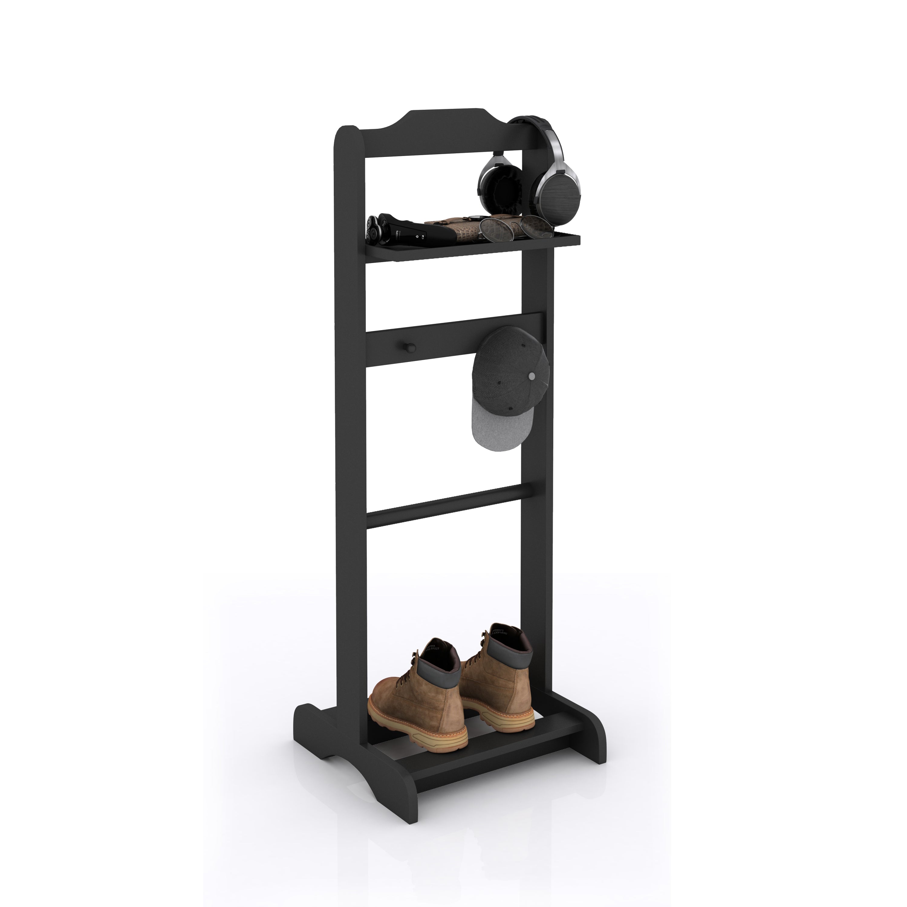 Accent Portable Garment Rack,Clothes Valet Stand with Storage Organizer,Black Finish - Grand Goldman Shop