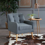 Mid-Century Modern Arm Chair in Charcoal Fabric with Tufted Back and Wooden Legs - Grand Goldman Shop