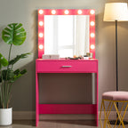 Vanity Desk with Mirror and Lights, Dressing Table with Large Drawer, 1 Level Storage Dresser & 3 Lighting Modes Adjustable Brightness, Suitable for Bedroom(Pink) - Grand Goldman Shop