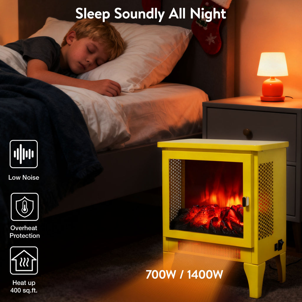 18 inch Freestanding Electric Fireplace Stove heater with 3D Flame effect,Lemon Yellow - Grand Goldman Shop
