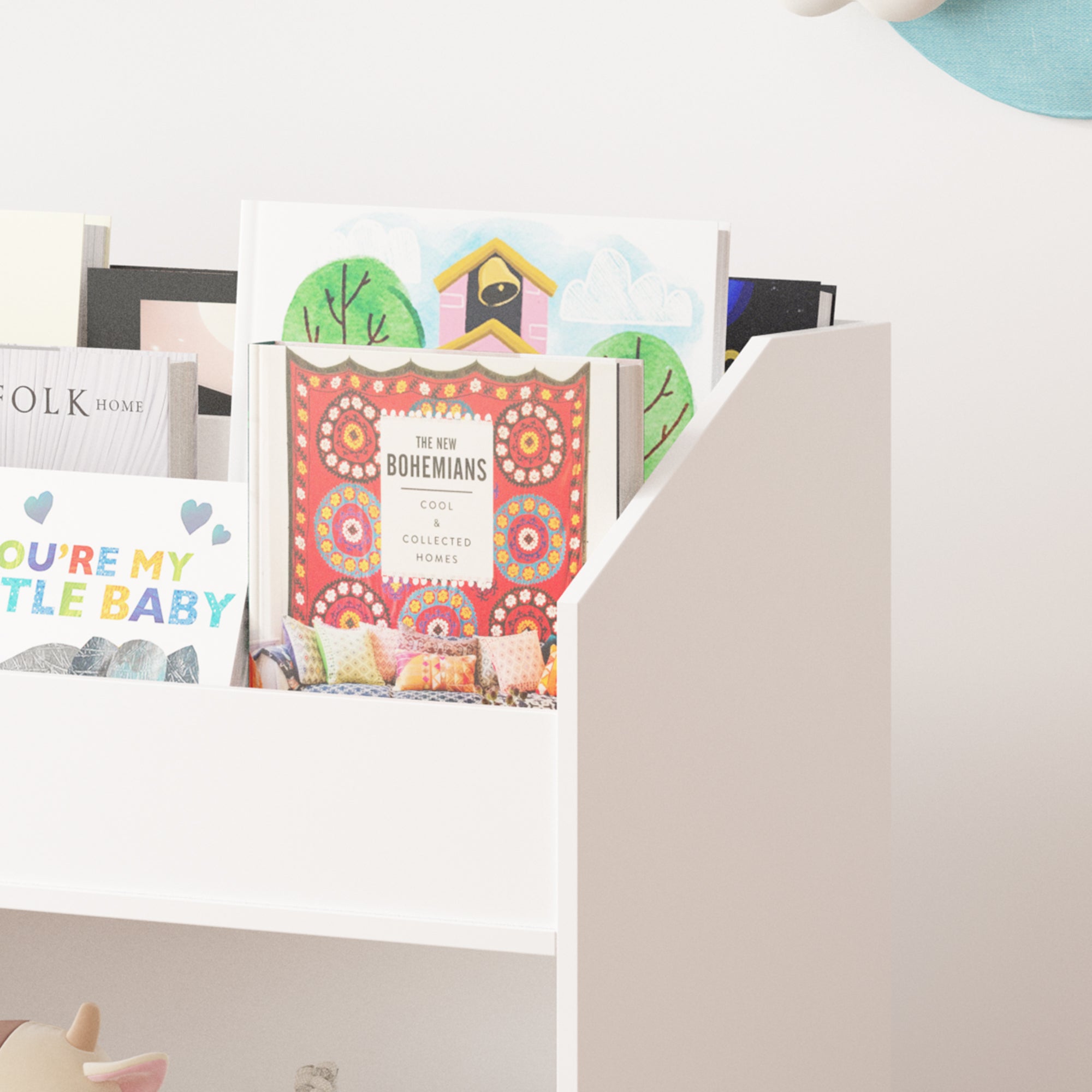 White Wooden Kids Bookcase Organizer with Storage, 3-Tier Toddler Book Display Shelf for Bedroom or Playroom - Grand Goldman