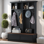 Farmhouse 4-in-1 Hall Tree with Wood Grain Bench, Mudroom Versatile Coat Rack with 2 Large Drawer, Entrance Organizer for Hallway, Living Room, Black, 55.9'W (OLD SKU: N721P313099B) - Grand Goldman Shop