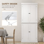 HOMCOM 72.5' Freestanding Kitchen Pantry Cabinet, Tall Storage Cabinet with 4 Doors and 2 Adjustable Shelves for Dining Room, White Wood Grain - Grand Goldman Shop